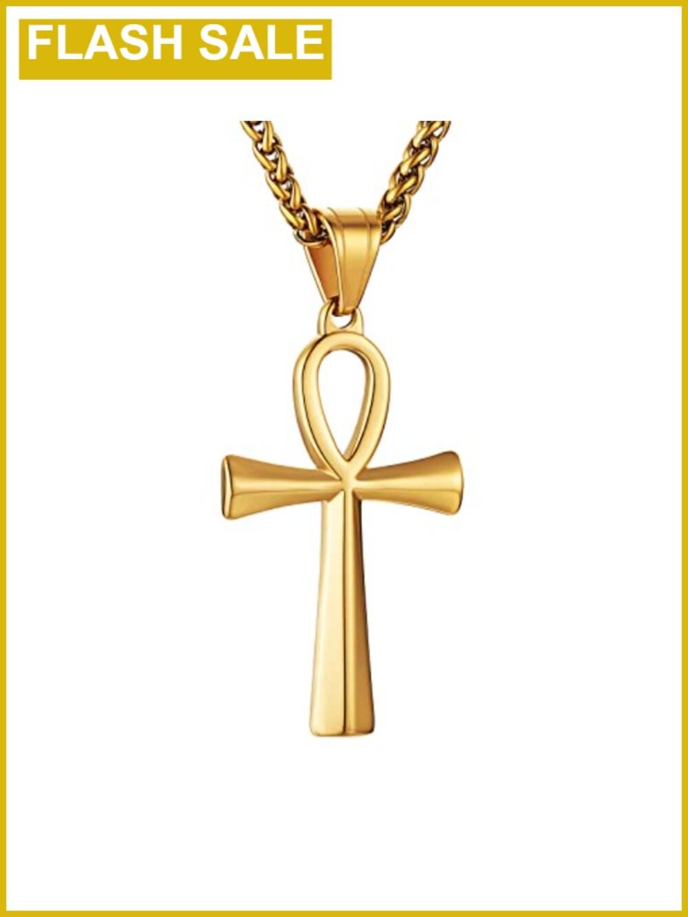 Stainless Steel Ankh Cross Pendant Necklace 22" Egypt Faith Jewelry